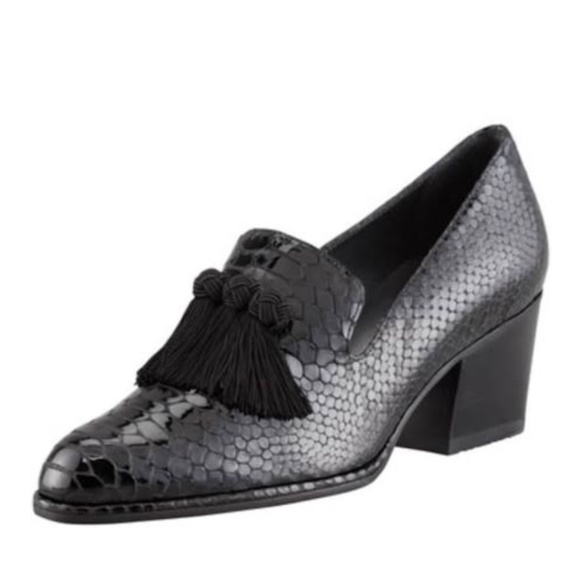 SOLD- Stuart Weitzman Tassel Heeled Loafers - Picture 1 of 7